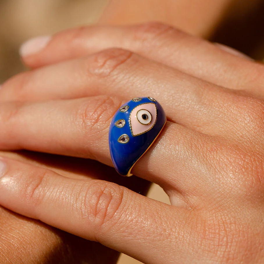 Bague Large CYCLADES - Bleu / Doré 2 Bague Large CYCLADES - Bleu / Doré – Image 2