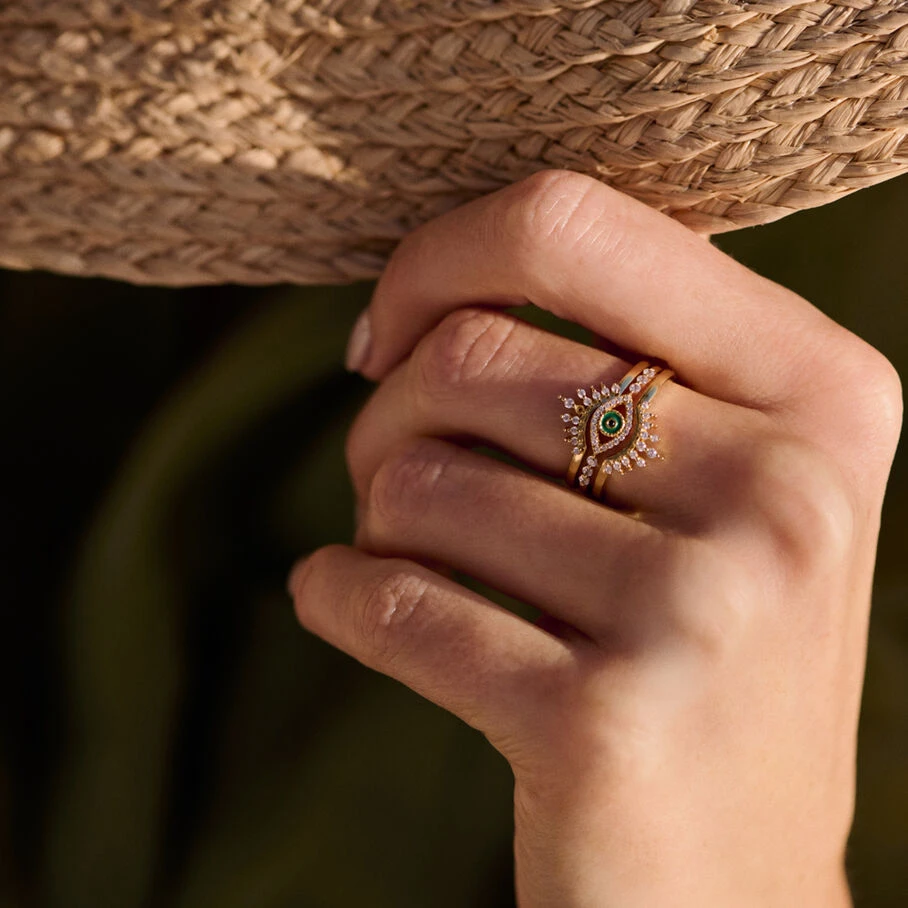 Bague Fine LUCKY EYE - Cristal / Doré 3 Bague Fine LUCKY EYE - Cristal / Doré – Image 3