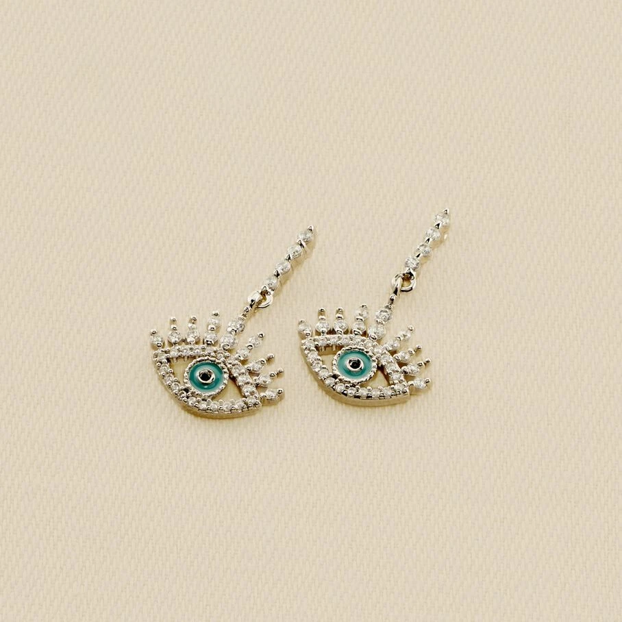 Boucles D'oreilles Pendantes LUCKY EYE - Turquoise / Argenté 1 Boucles D'oreilles Pendantes LUCKY EYE - Turquoise / Argenté