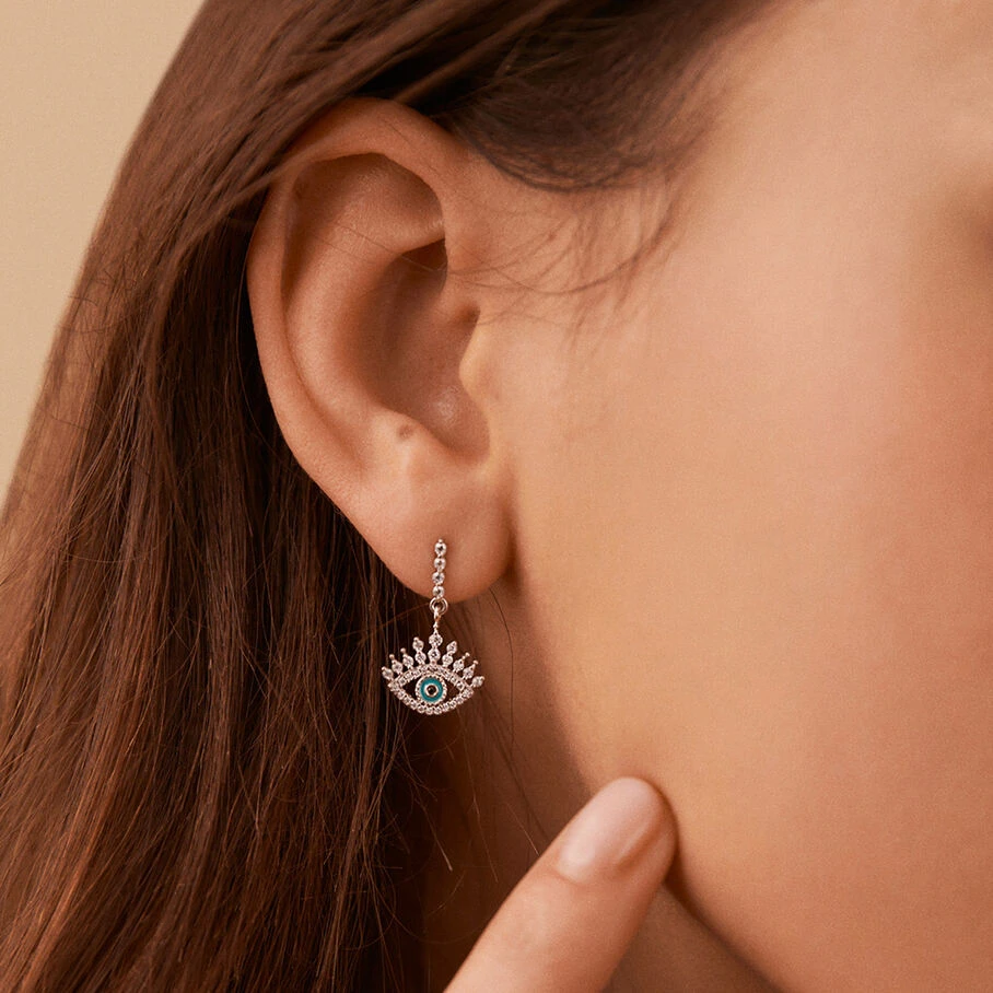 Boucles D'oreilles Pendantes LUCKY EYE - Turquoise / Argenté 2 Boucles D'oreilles Pendantes LUCKY EYE - Turquoise / Argenté – Image 2