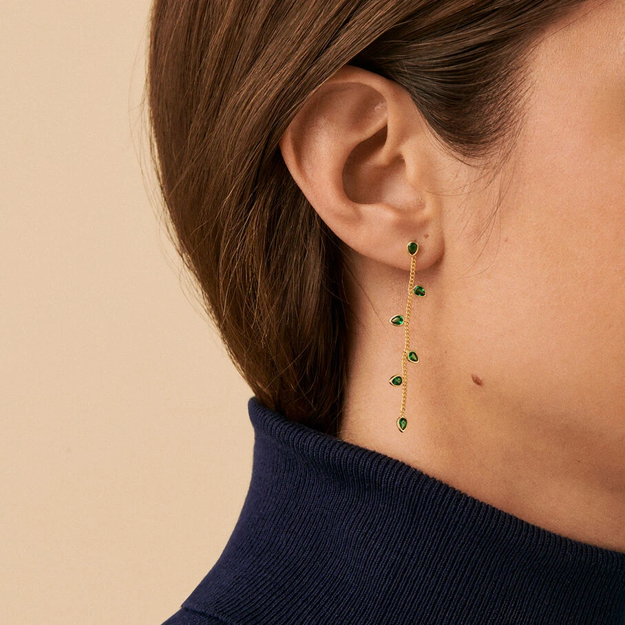Boucles D'oreilles Pendantes NEITH - Vert / Doré 2 Boucles D'oreilles Pendantes NEITH - Vert / Doré – Image 2