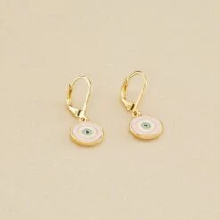 Boucles D'oreilles Pendantes CYCLADES - Rose Pâle/ Doré