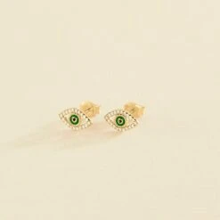 Boucles D'oreilles Puces LUCKY EYE - Vert / Doré