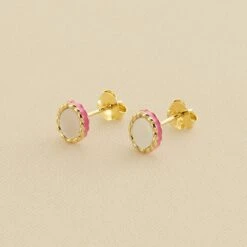 Boucles D'oreilles Puces ATMA - Nacre /rose
