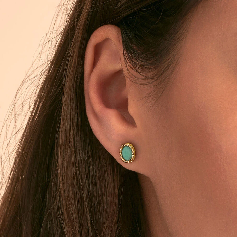 Boucles D'oreilles Puces ATMA - Amazonite/ Jaune 2 Boucles D'oreilles Puces ATMA - Amazonite/ Jaune – Image 2