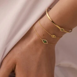 Bracelet Souple LUCKY EYE - Vert / Doré -Éclat Bijoux Soldes 02490085 658 TU M2