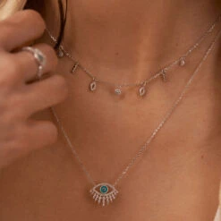 Collier Ras Du Cou LUCKY EYE - Turquoise / Argenté -Éclat Bijoux Soldes 02623702 650 TU M2