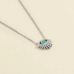 Collier Mi-long LUCKY EYE - Turquoise / Argenté