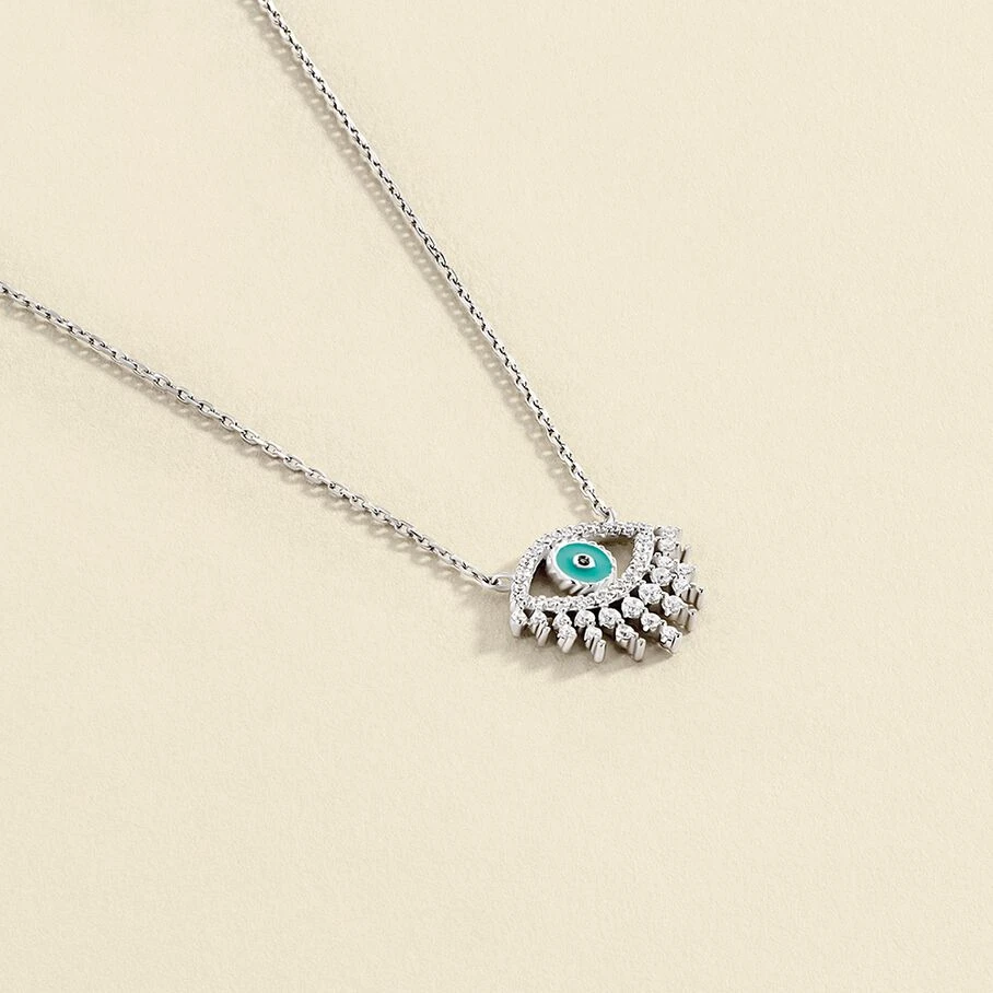 Collier Mi-long LUCKY EYE - Turquoise / Argenté 1 Collier Mi-long LUCKY EYE - Turquoise / Argenté