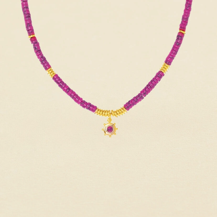 Collier Ras Du Cou BAIA - Fuchsia / Doré 1 Collier Ras Du Cou BAIA - Fuchsia / Doré