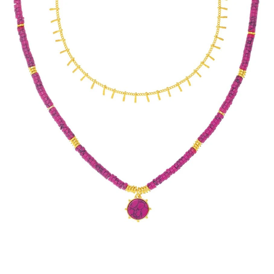 Collier Mi-long BAIA - Fuchsia / Doré 1 Collier Mi-long BAIA - Fuchsia / Doré