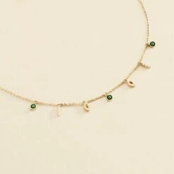 Collier Ras Du Cou LUCKY EYE - Vert / Doré