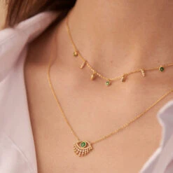 Collier Ras Du Cou LUCKY EYE - Vert / Doré 5 Collier Ras Du Cou LUCKY EYE - Vert / Doré -Éclat Bijoux Soldes 02690129 658 TU M2