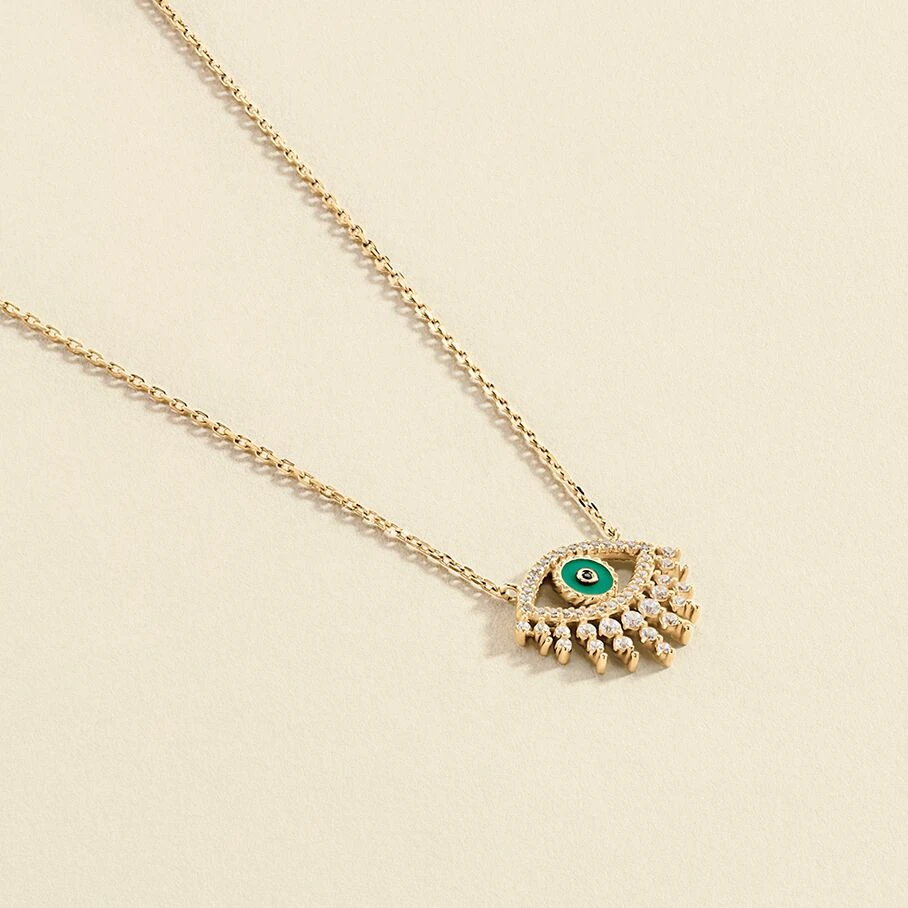 Collier Mi-long LUCKY EYE - Vert / Doré 1 Collier Mi-long LUCKY EYE - Vert / Doré