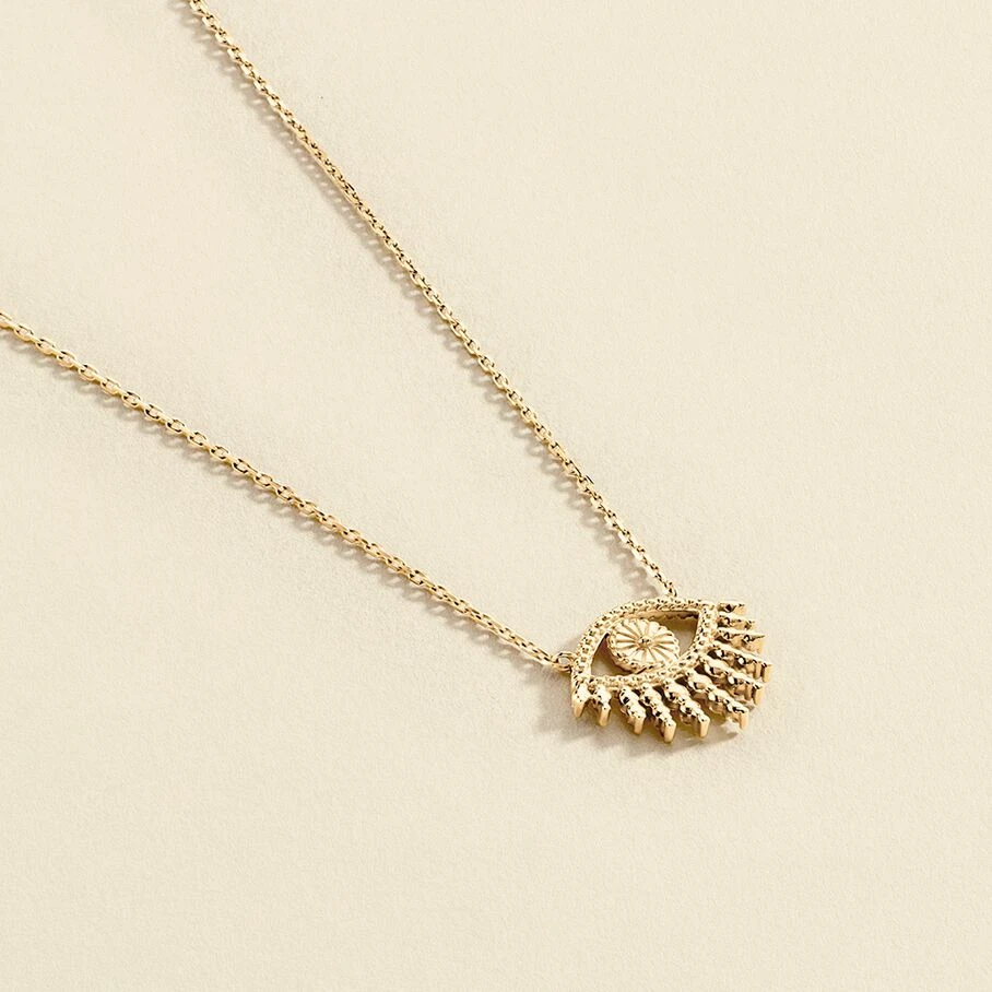 Collier Mi-long LUCKY EYE - Vert / Doré 2 Collier Mi-long LUCKY EYE - Vert / Doré – Image 2